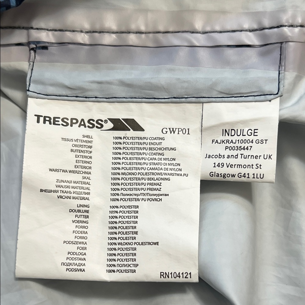 Trespass Technical Performance TP 75 Jacket Large Windproof Waterproof Patterned - Picture 10 of 15